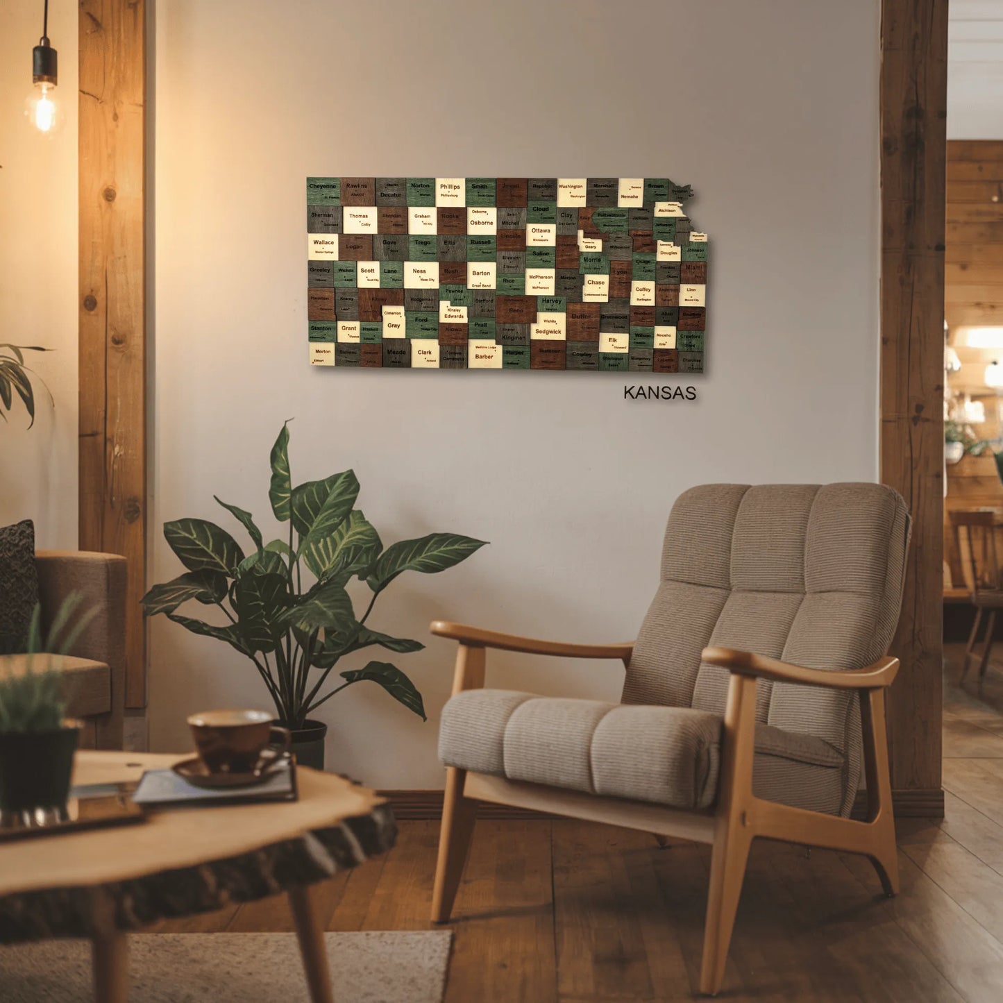 3D Wooden Kansas State Map Wall Art