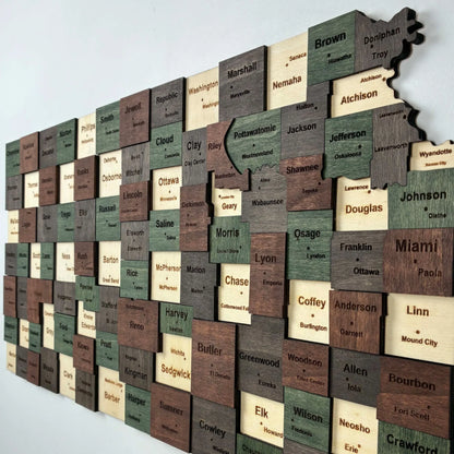 3D Wooden Kansas State Map Wall Art