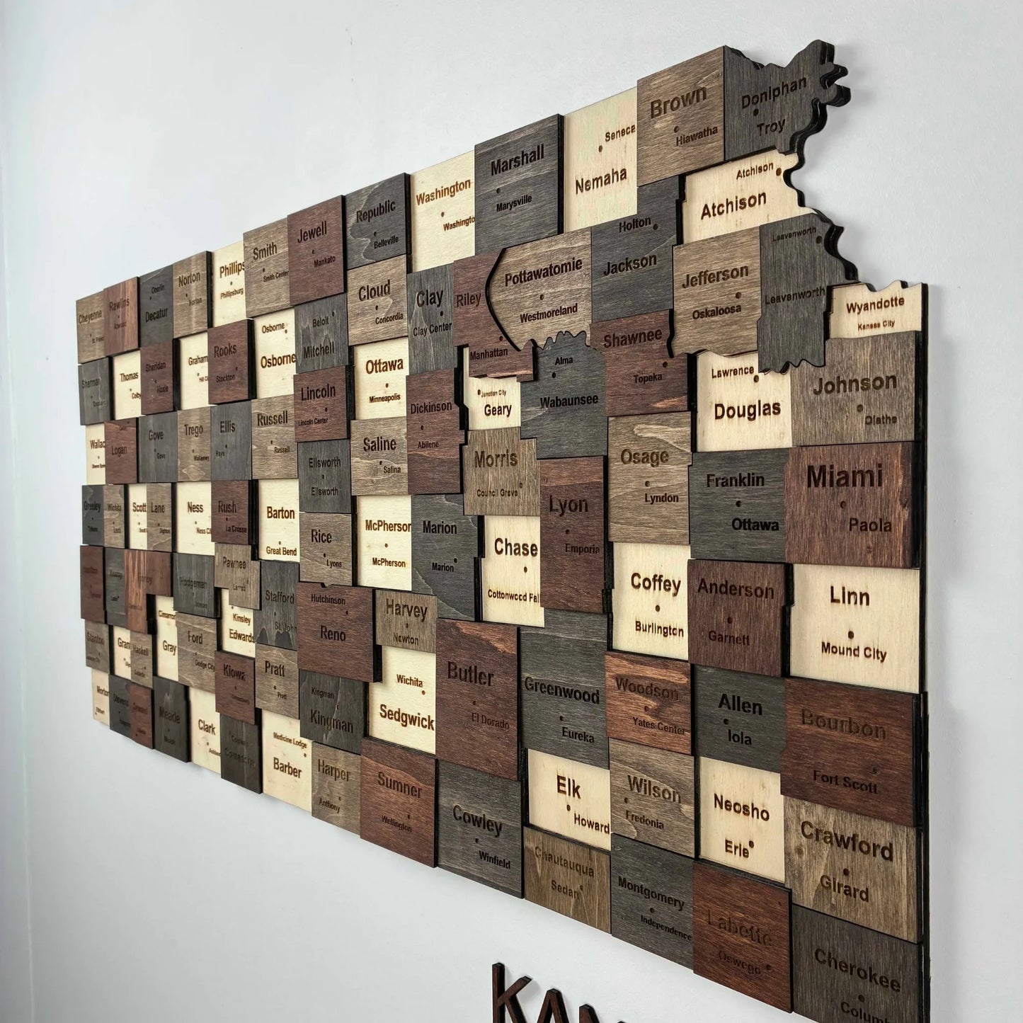3D Wooden Kansas State Map Wall Art