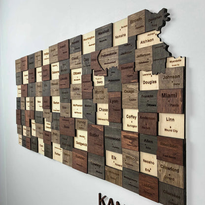 3D Wooden Kansas State Map Wall Art