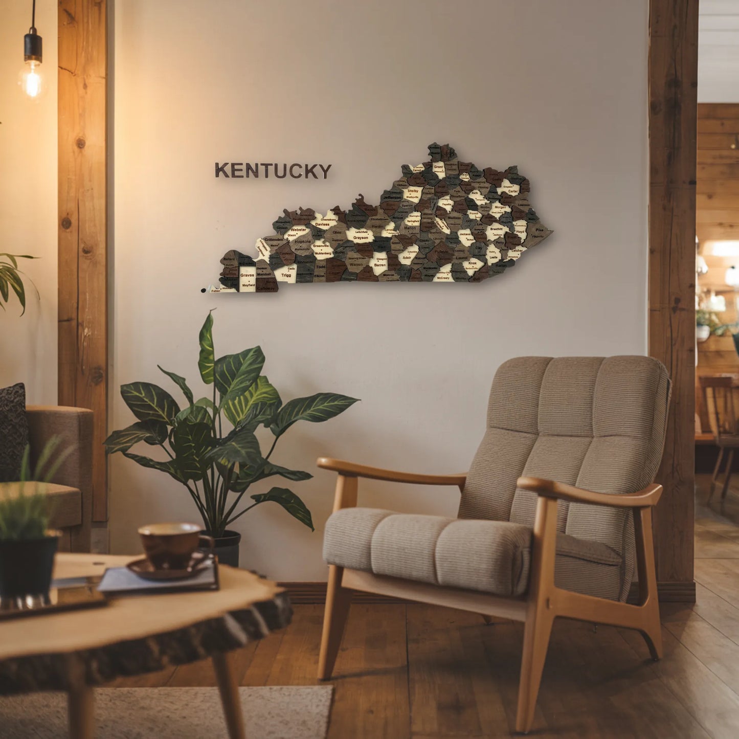 3D Wooden Kentucky State Map Wall Art