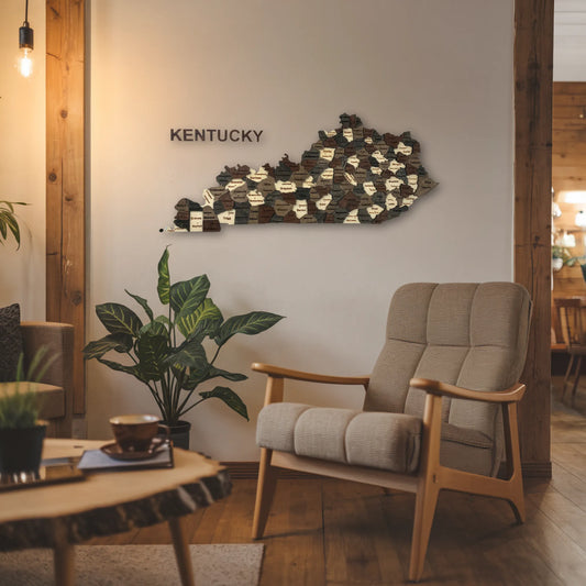 3D Wooden Kentucky State Map Wall Art – Handcrafted Decor