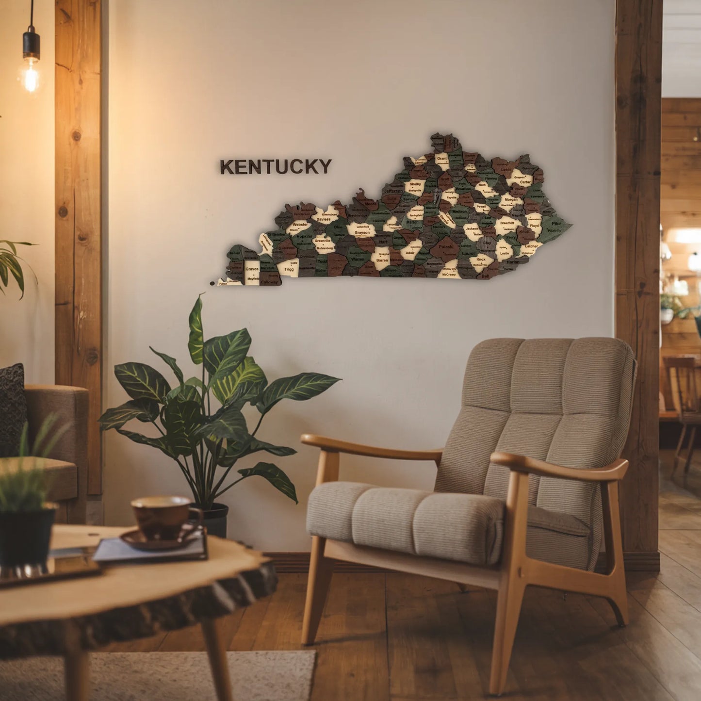 3D Wooden Kentucky State Map Wall Art