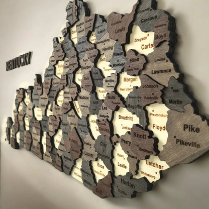 3D Wooden Kentucky State Map Wall Art