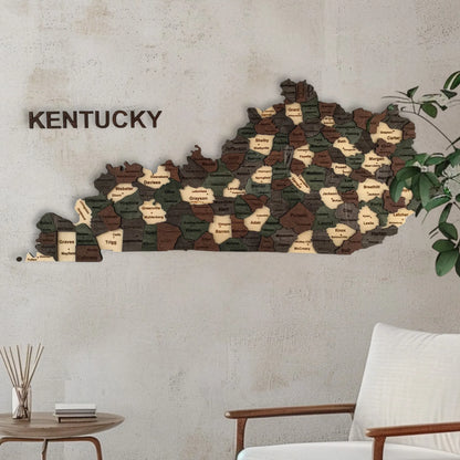 3D Wooden Kentucky State Map Wall Art