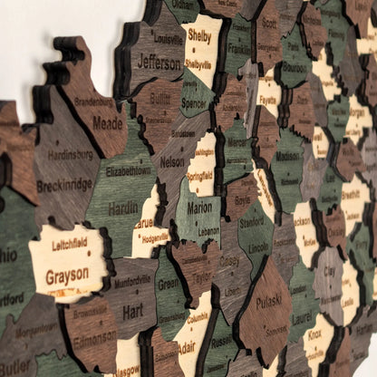 3D Wooden Kentucky State Map Wall Art
