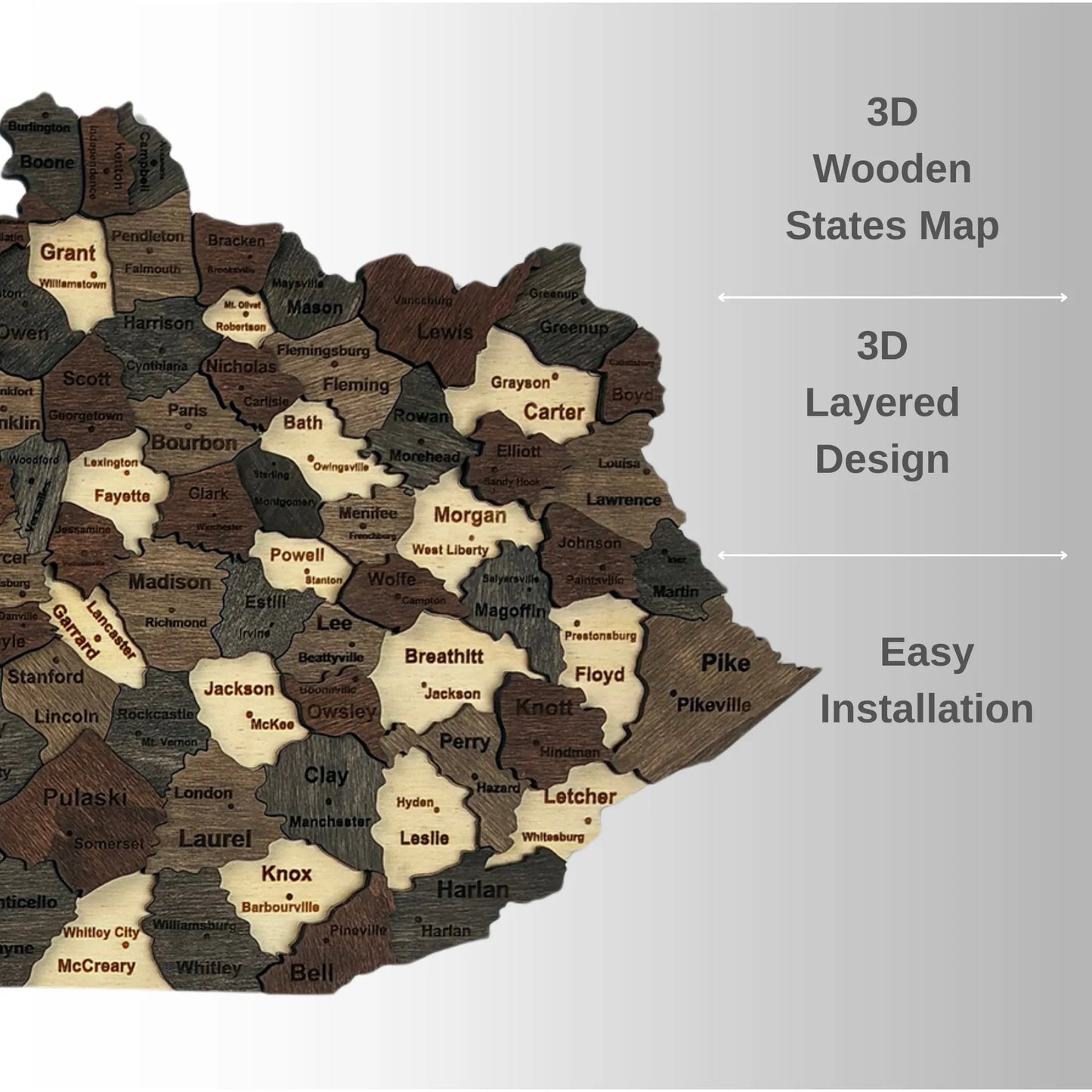 3D Wooden Kentucky State Map Wall Art