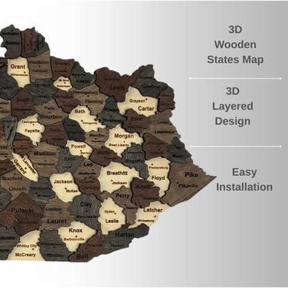 3D Wooden Kentucky State Map Wall Art