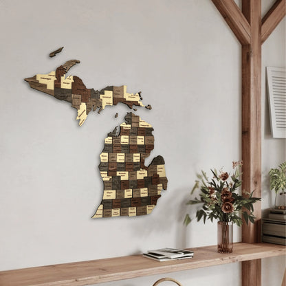 3D Wooden Michigan State Map Wall Art