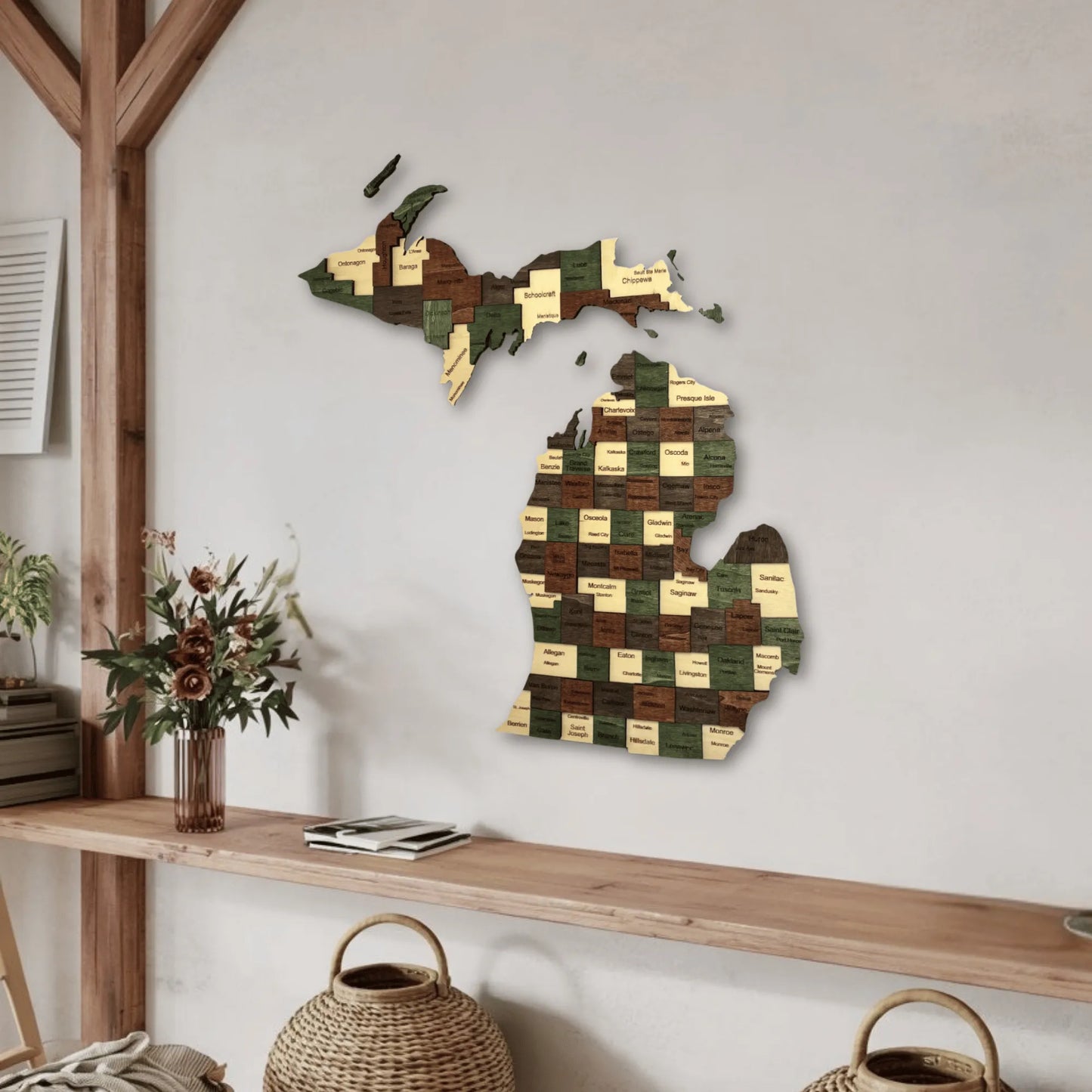 3D Wooden Michigan State Map Wall Art