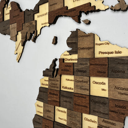 3D Wooden Michigan State Map Wall Art