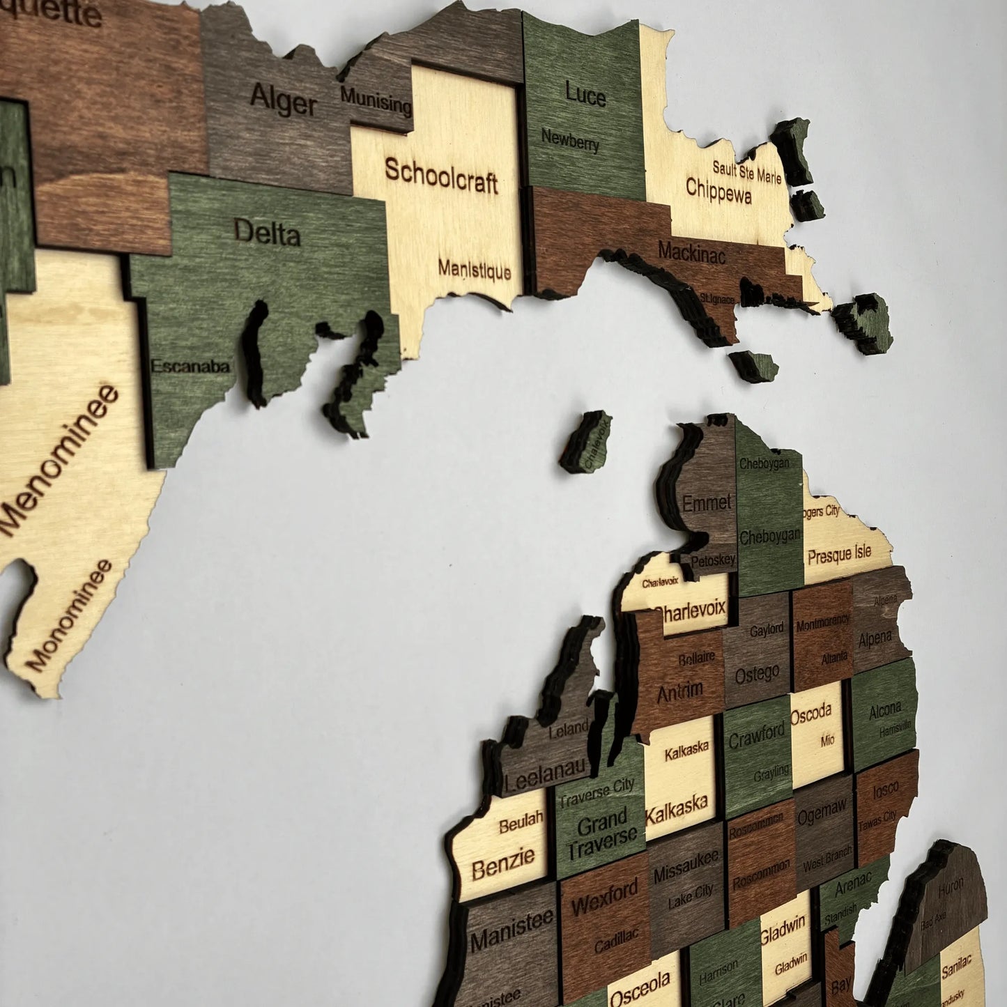 3D Wooden Michigan State Map Wall Art