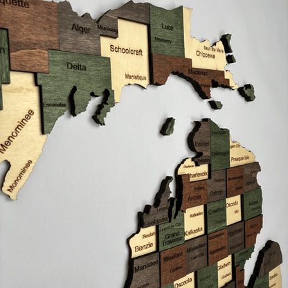 3D Wooden Michigan State Map Wall Art