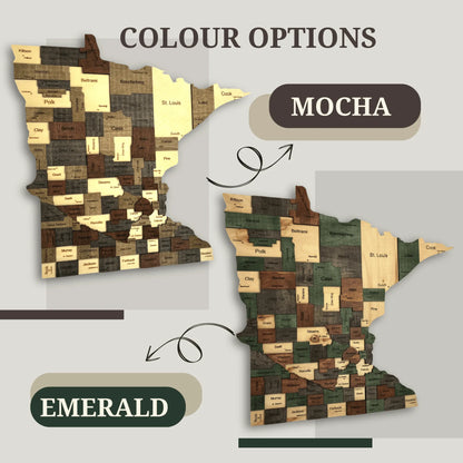 3D Wooden Minnesota State Map Wall Art