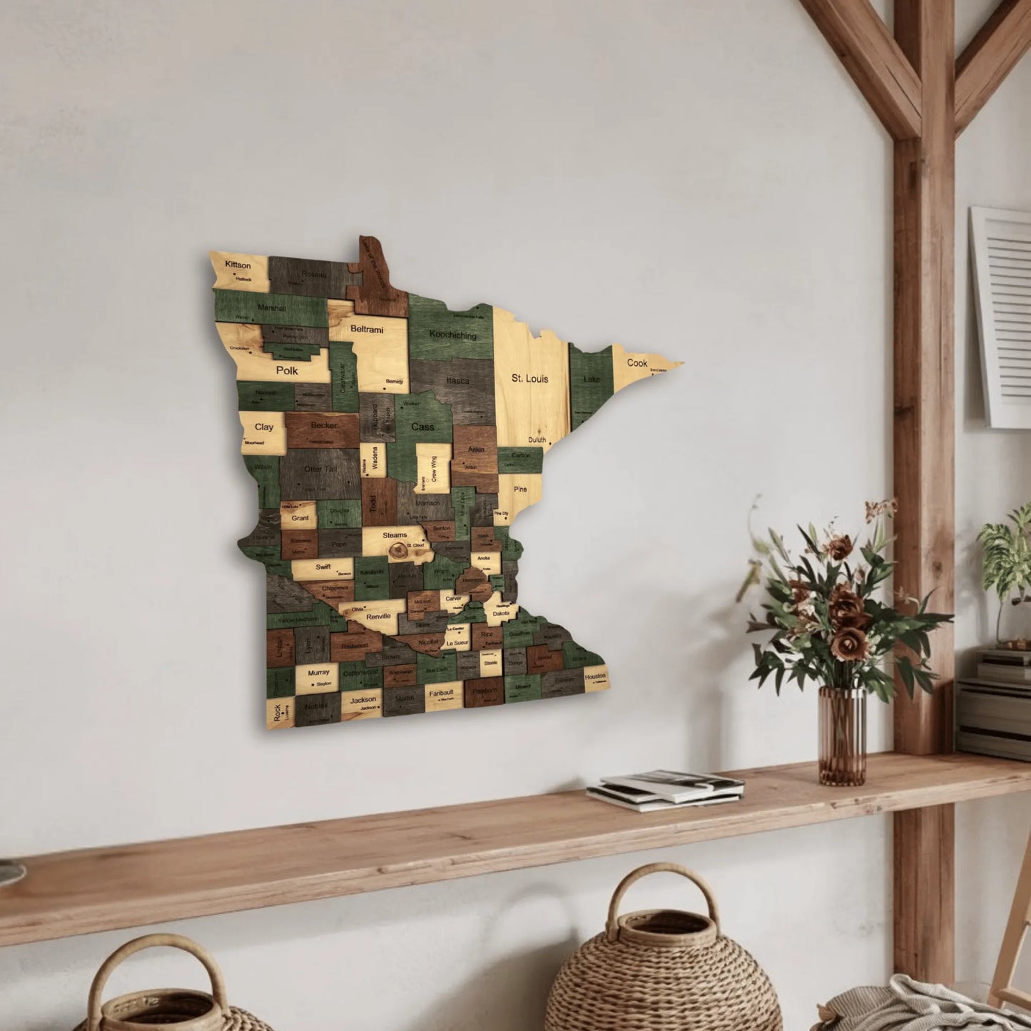3D Wooden Minnesota State Map Wall Art
