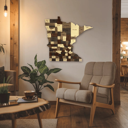 3D Wooden Minnesota State Map Wall Art