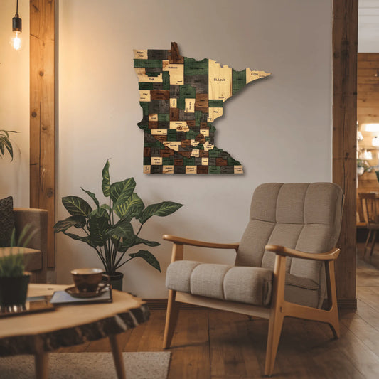 3D Wooden Minnesota State Map Wall Art