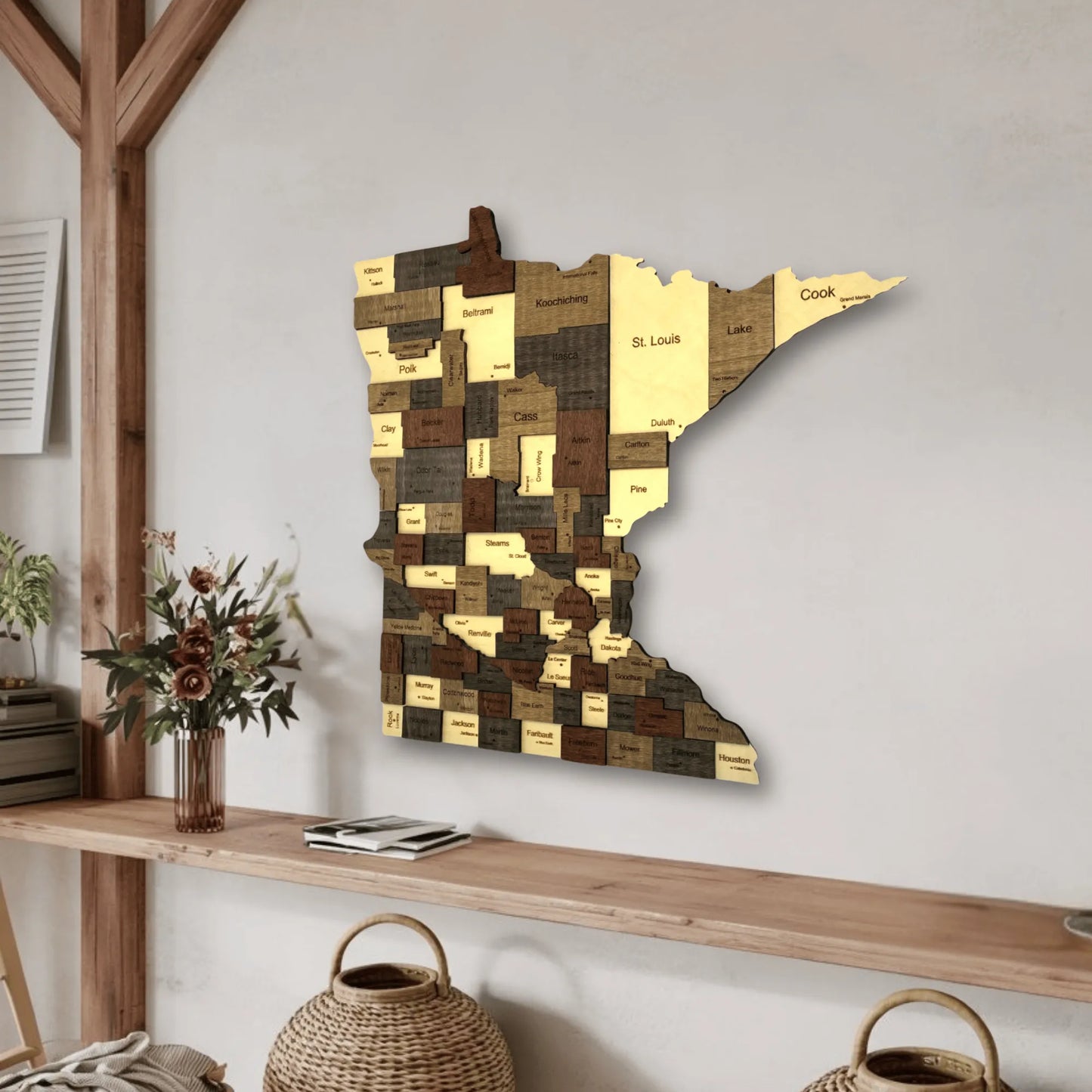 3D Wooden Minnesota State Map Wall Art