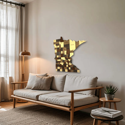 3D Wooden Minnesota State Map Wall Art