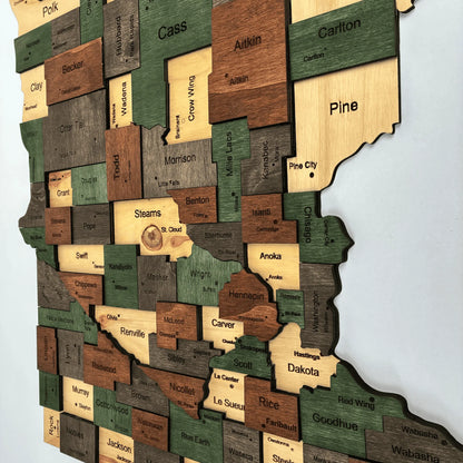 3D Wooden Minnesota State Map Wall Art