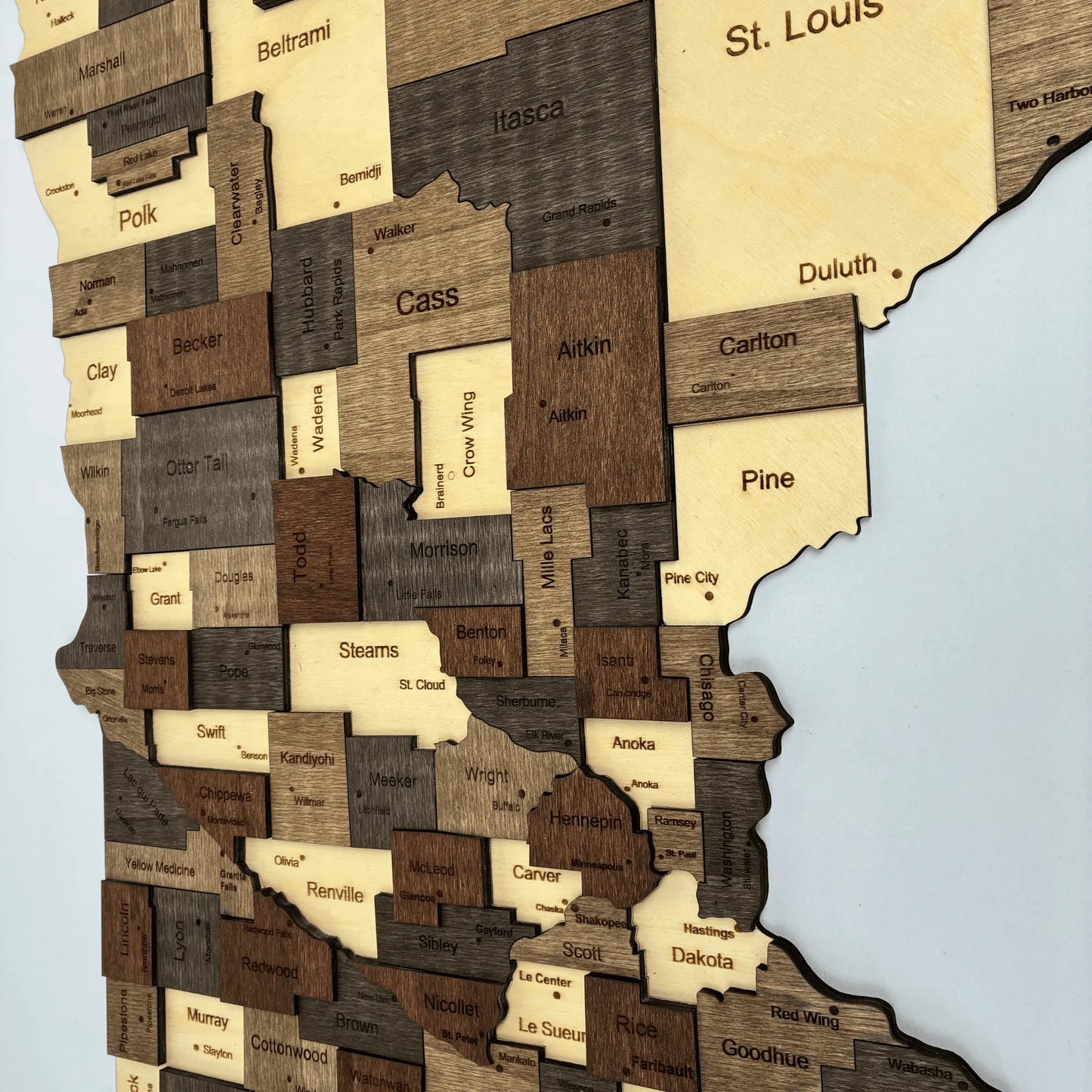 3D Wooden Minnesota State Map Wall Art