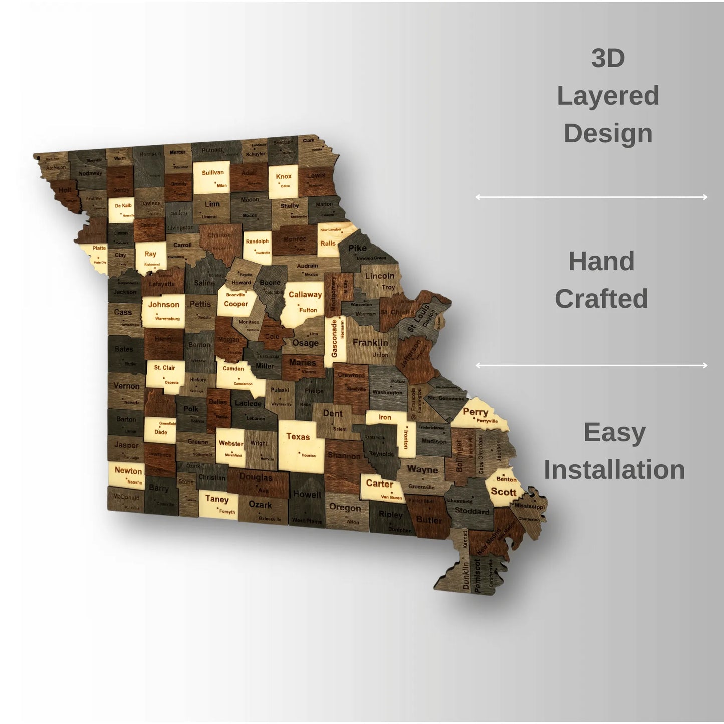 3D Wooden Missouri State Map Wall Art