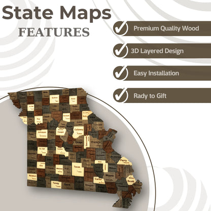 3D Wooden Missouri State Map Wall Art