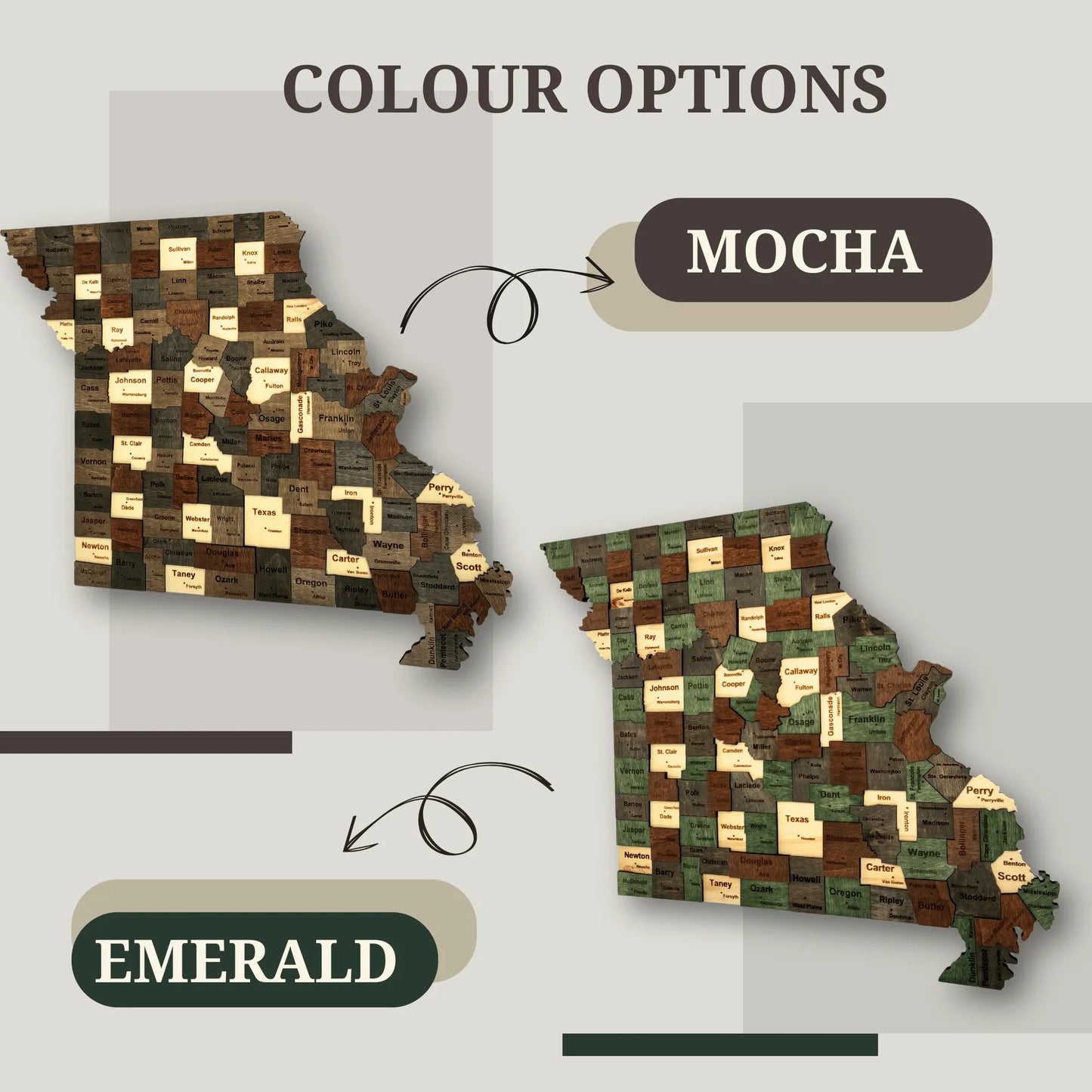 3D Wooden Missouri State Map Wall Art