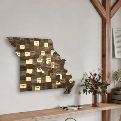 3D Wooden Missouri State Map Wall Art