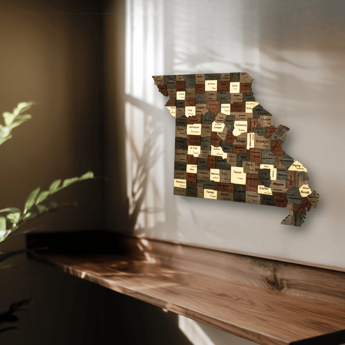3D Wooden Missouri State Map Wall Art