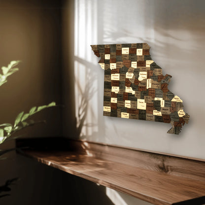 3D Wooden Missouri State Map Wall Art