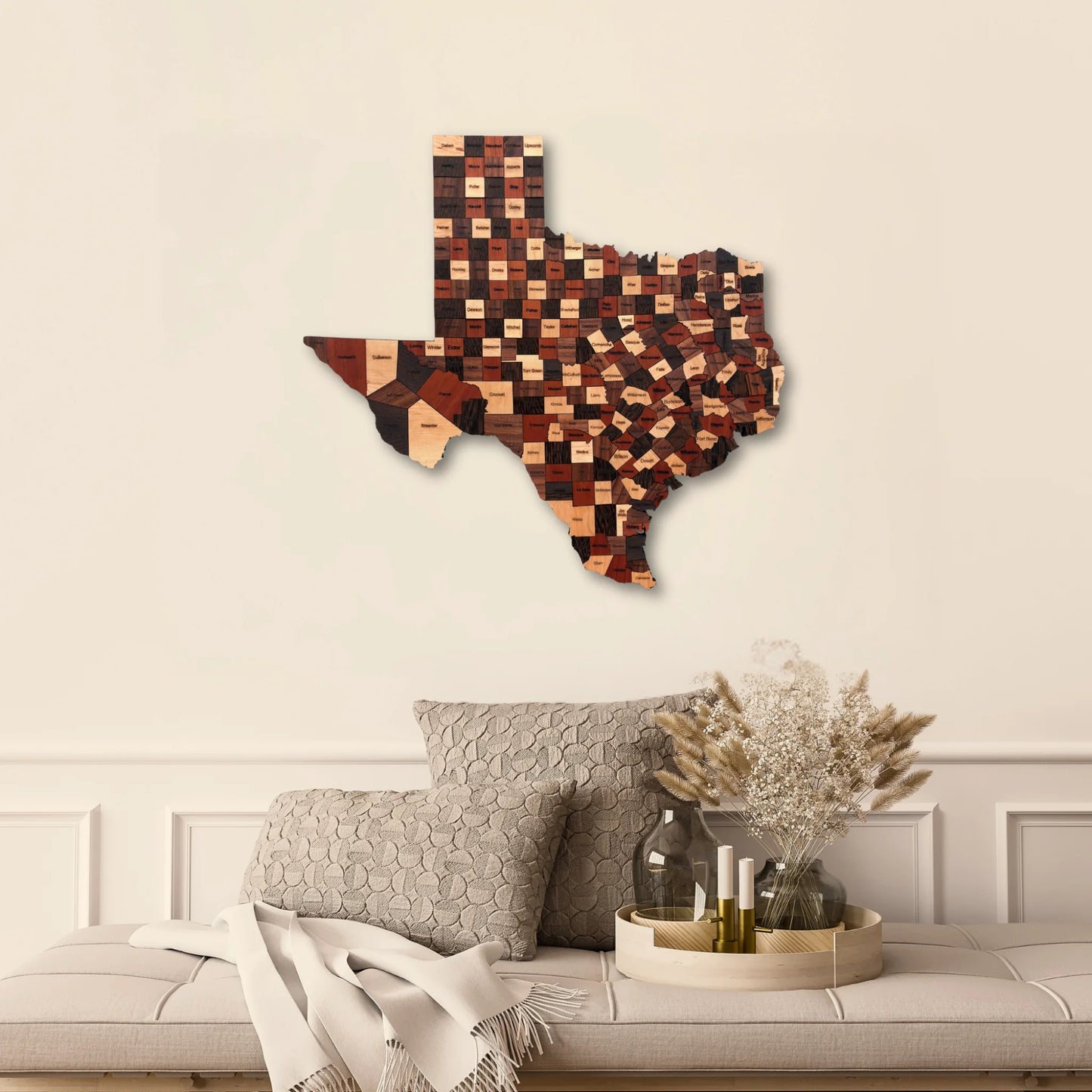 Natural Wood Texas State Map Wall Art
