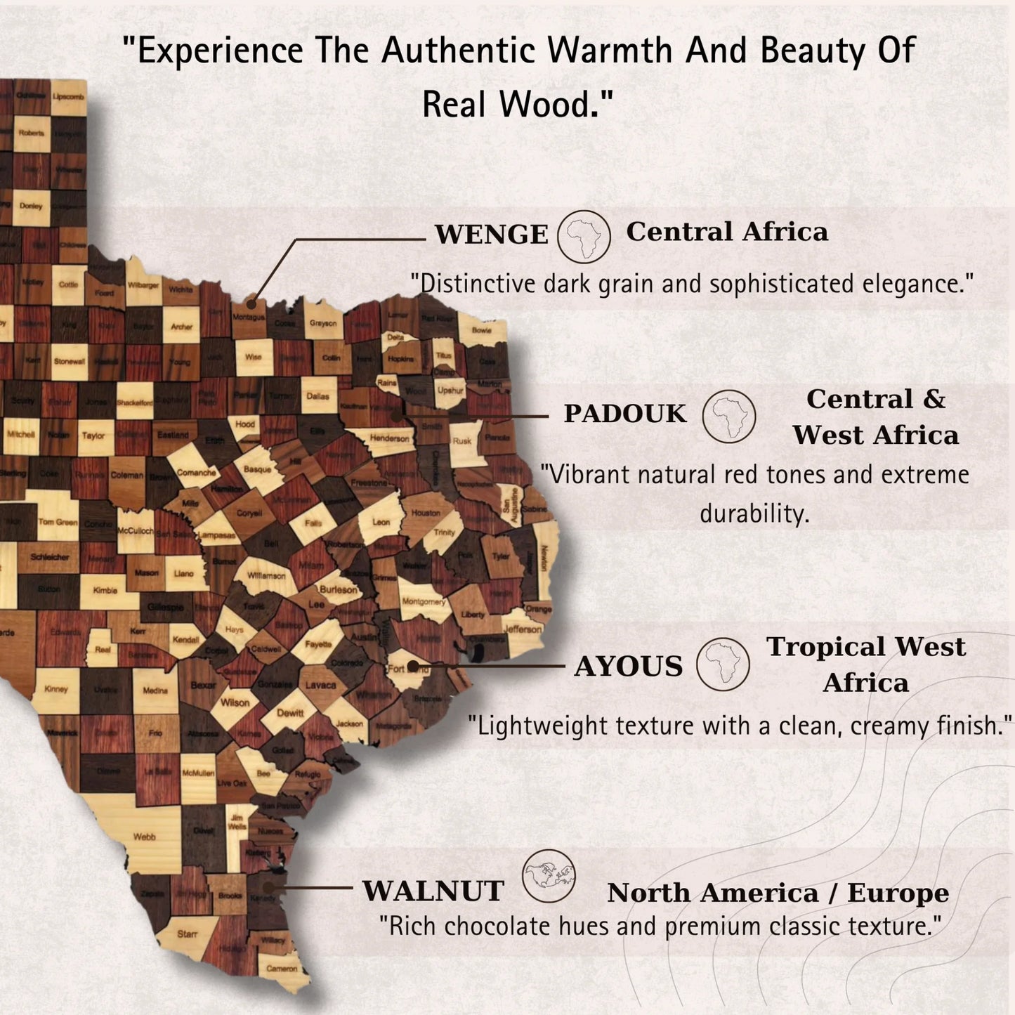 Natural Wood Texas State Map Wall Art