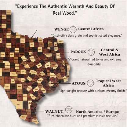 Natural Wood Texas State Map Wall Art