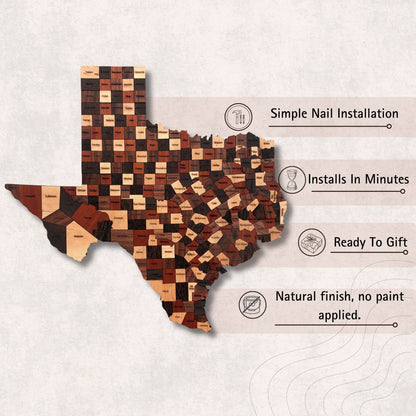 Natural Wood Texas State Map Wall Art