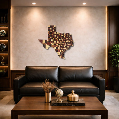 Natural Wood Texas State Map Wall Art