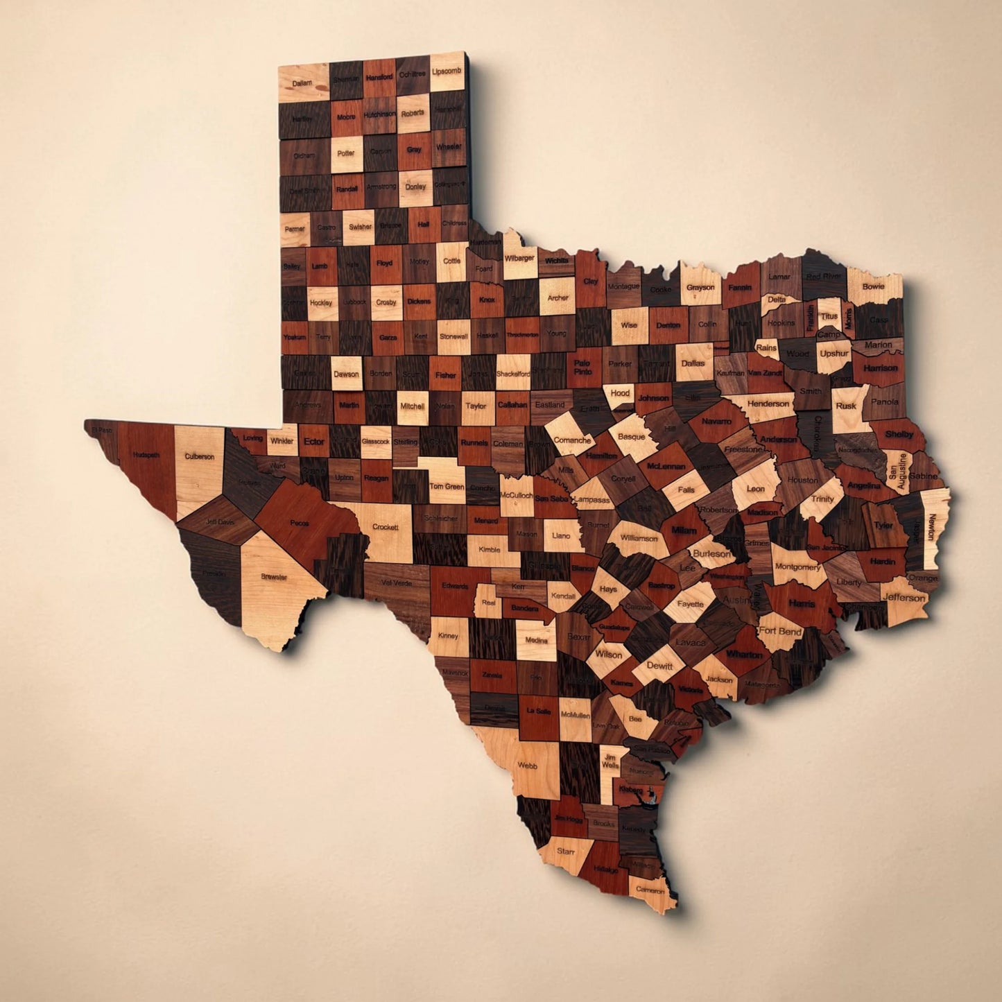 Natural Wood Texas State Map Wall Art
