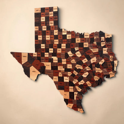 Natural Wood Texas State Map Wall Art