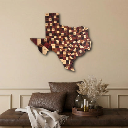 Natural Wood Texas State Map Wall Art
