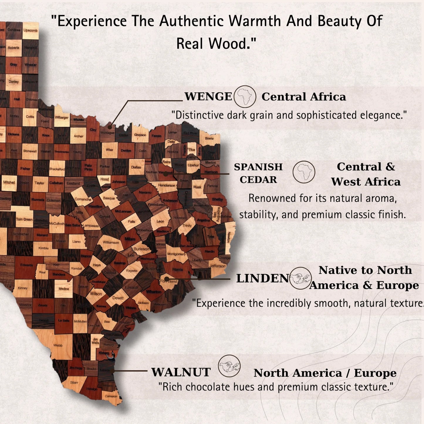 Natural Wood Texas State Map Wall Art