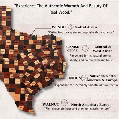 Natural Wood Texas State Map Wall Art