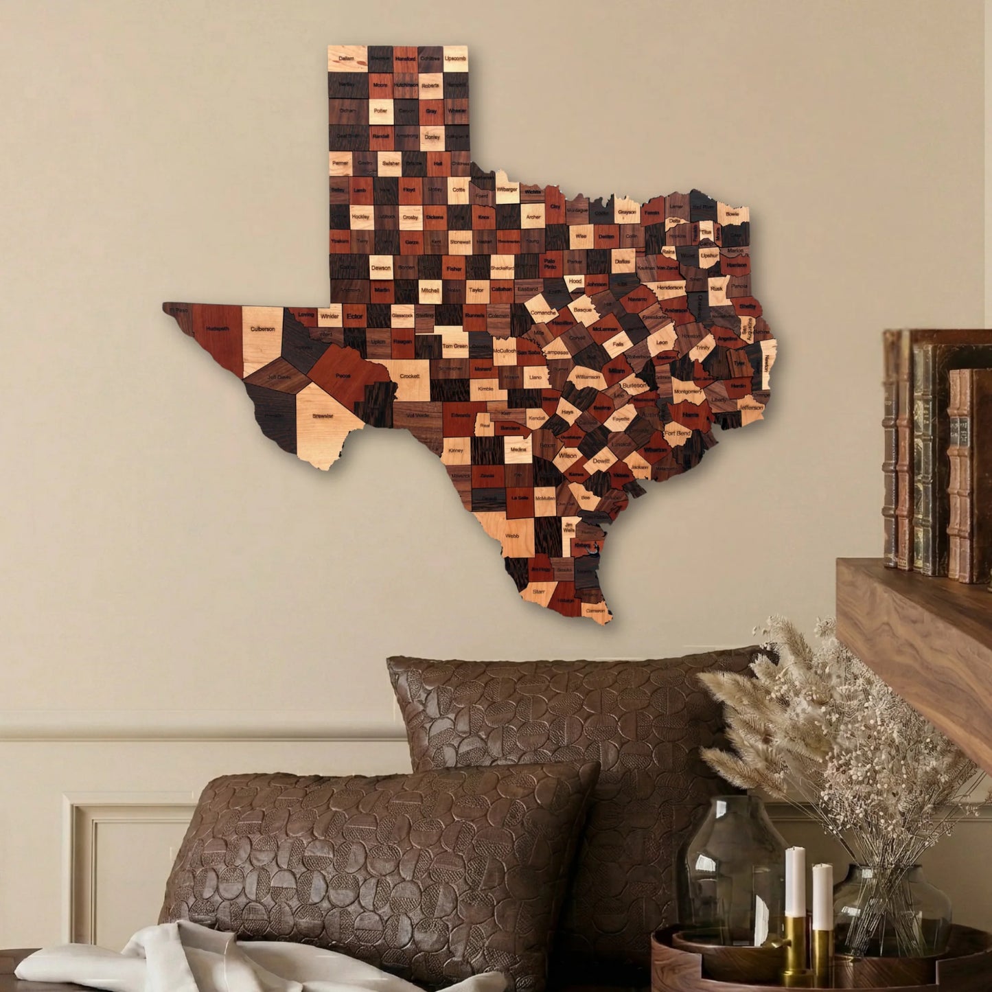 Natural Wood Texas State Map Wall Art