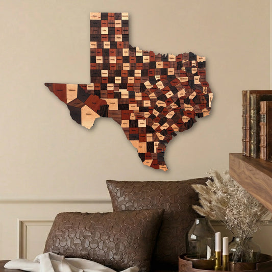 Natural Wood Texas State Map Wall Art