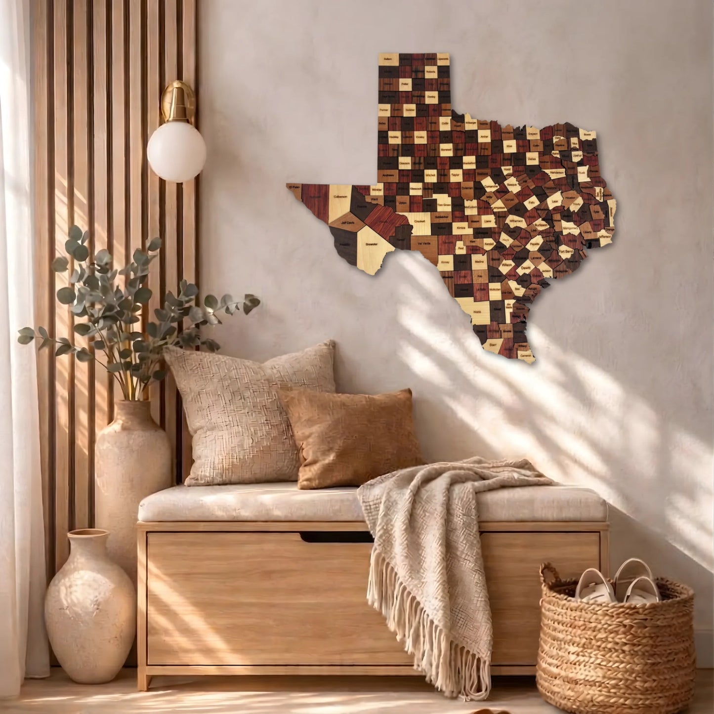 Natural Wood Texas State Map Wall Art