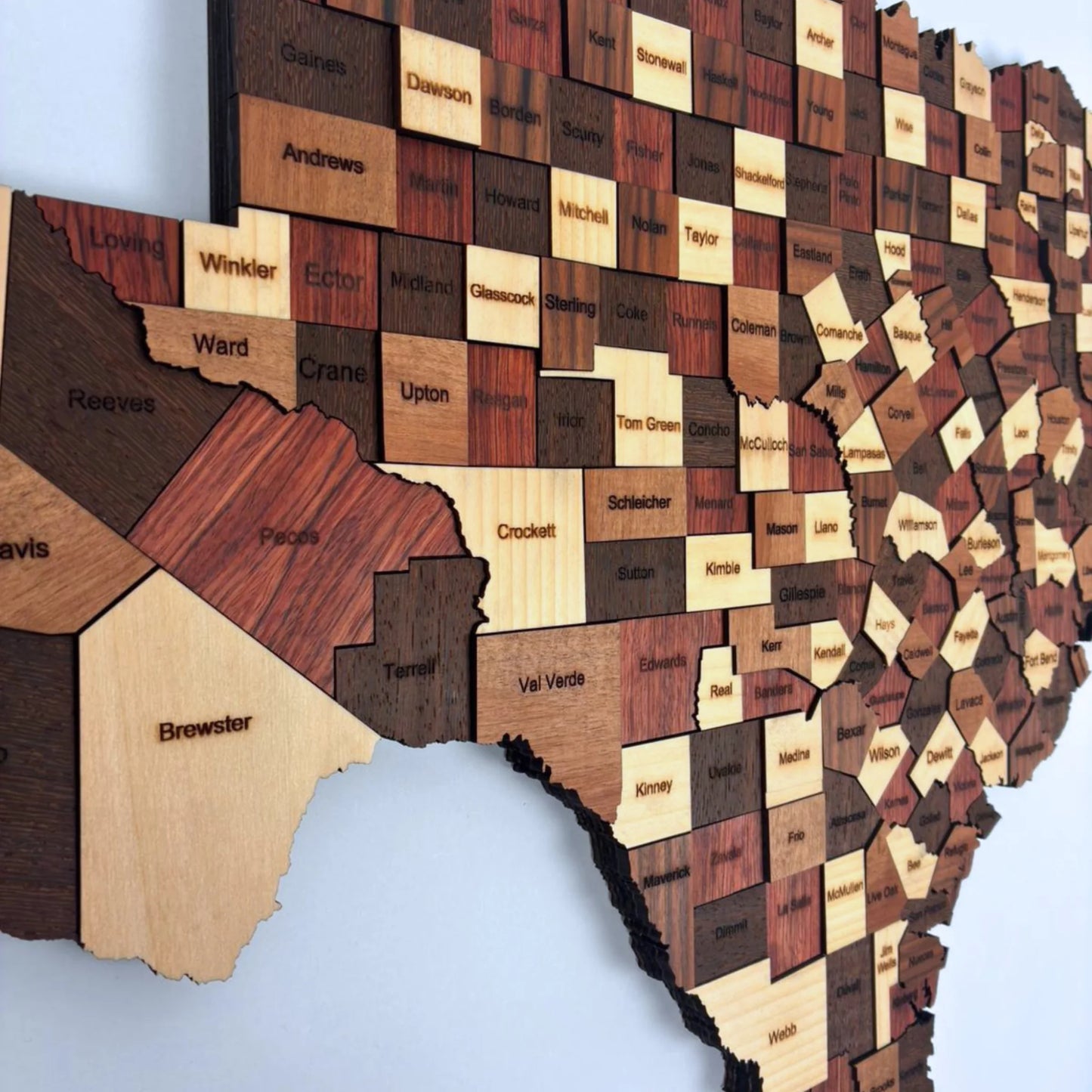 Natural Wood Texas State Map Wall Art