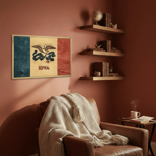 Wooden Iowa State Flag Wall Art – Handcrafted Wood Decor