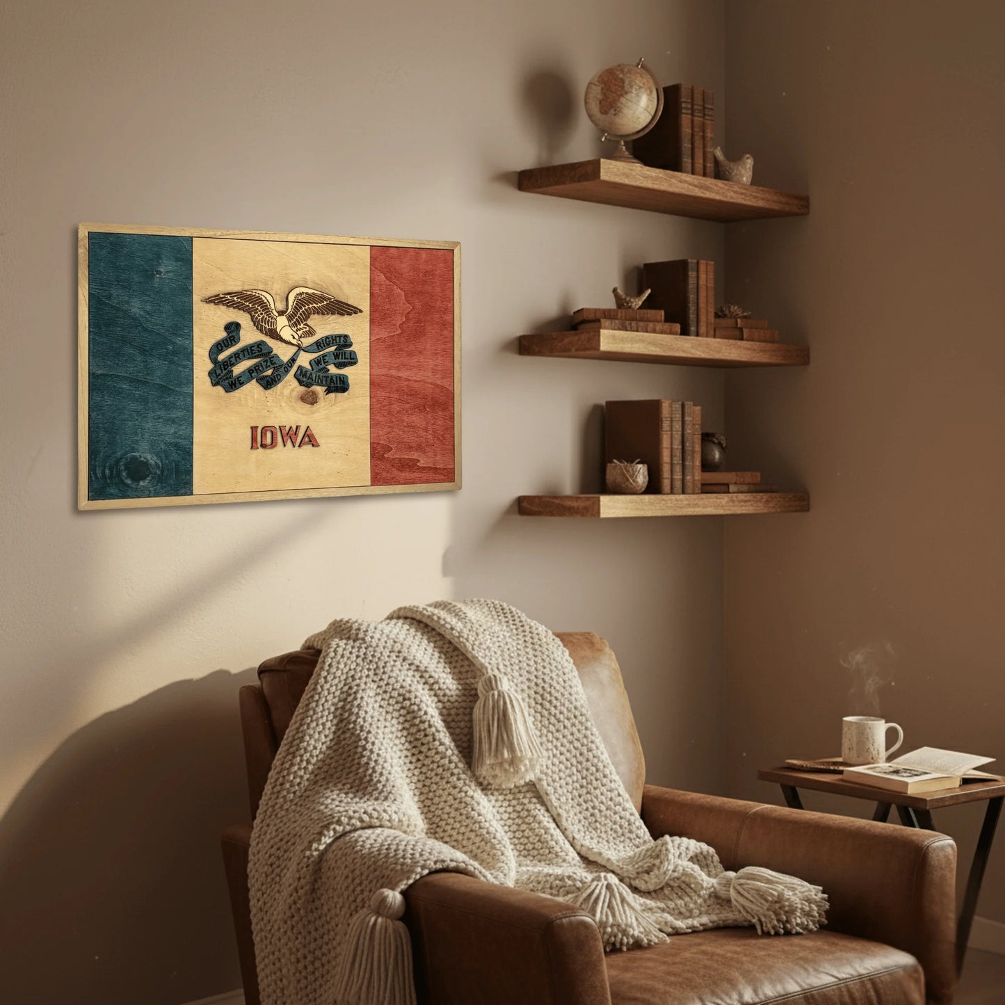3D Wooden Iowa State Flag Wall Art