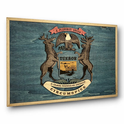 3D Wooden Michigan State Flag Wall Art