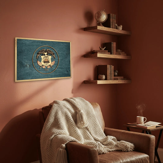 Wooden Utah State Flag Wall Art – Handcrafted Wood Decor