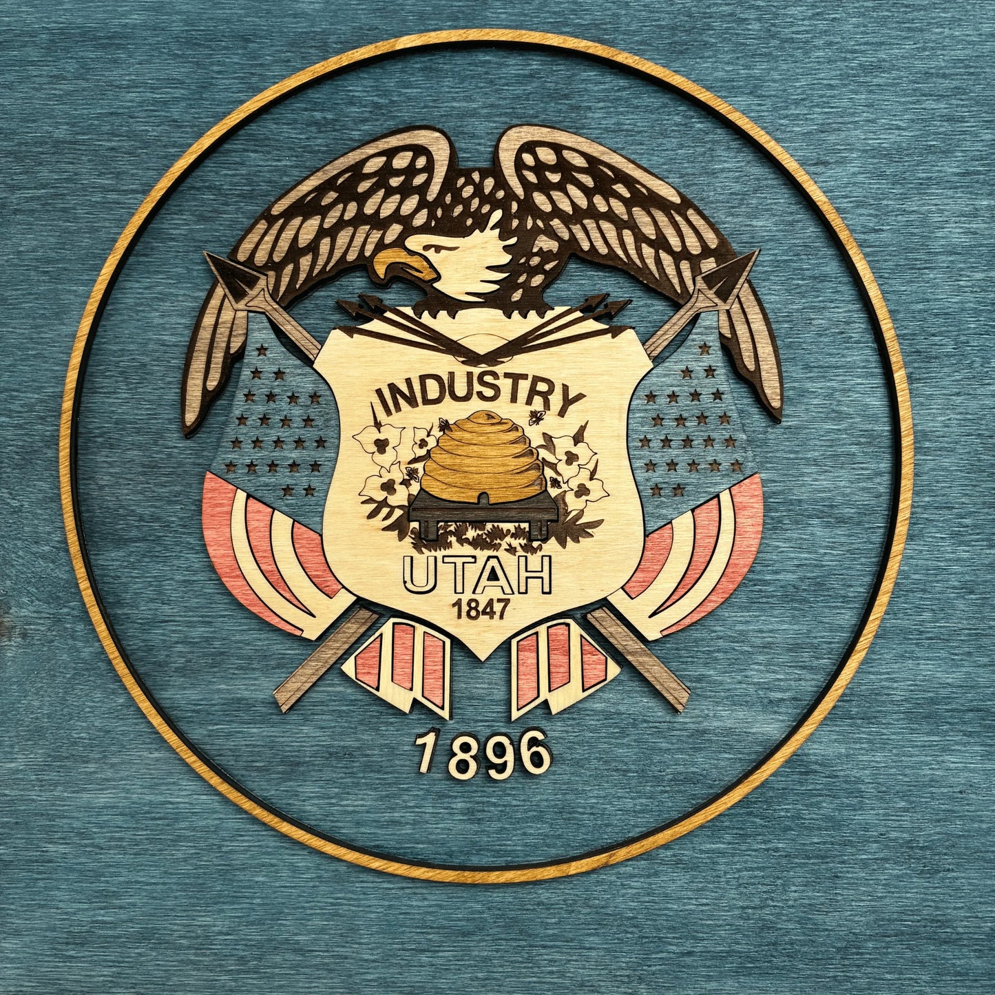 3D Wooden Utah State Flag Wall Art